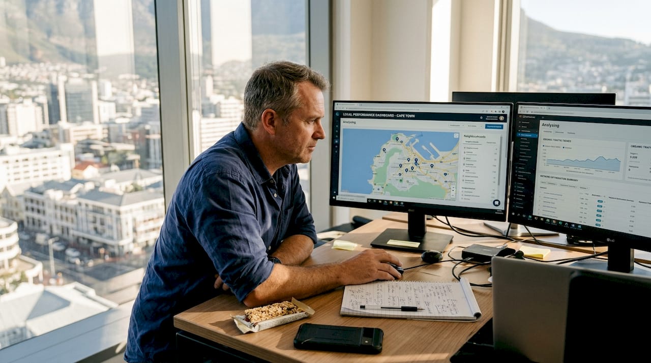 SEO manager reviewing multi-location search data