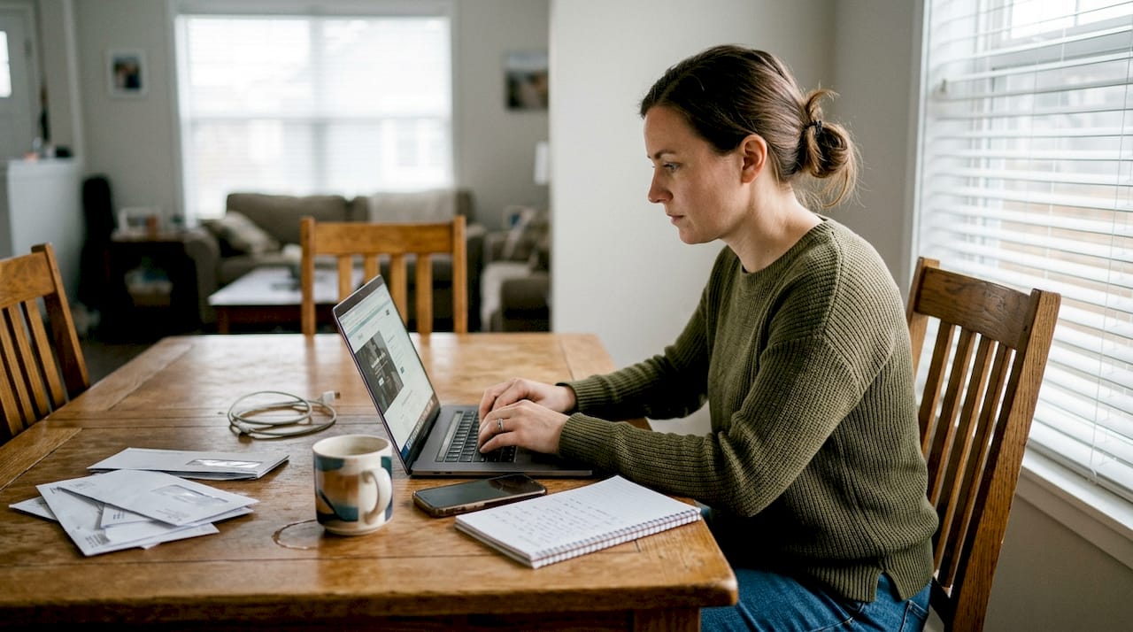Small business owner updating website at home