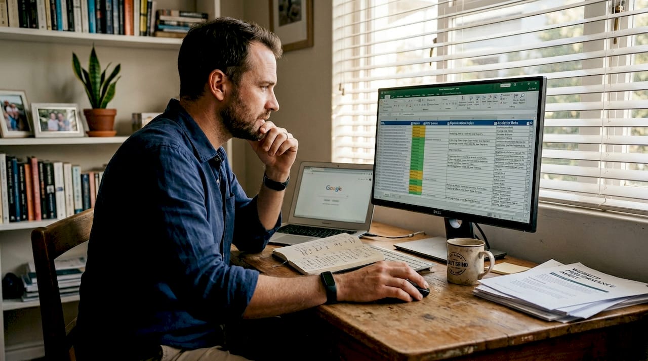 Man reviewing website SEO audit in home office