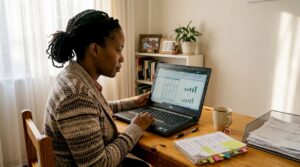 Small business owner reviewing SEO report