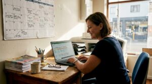 SME owner planning digital marketing at desk