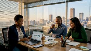 Small team collaborating on digital marketing