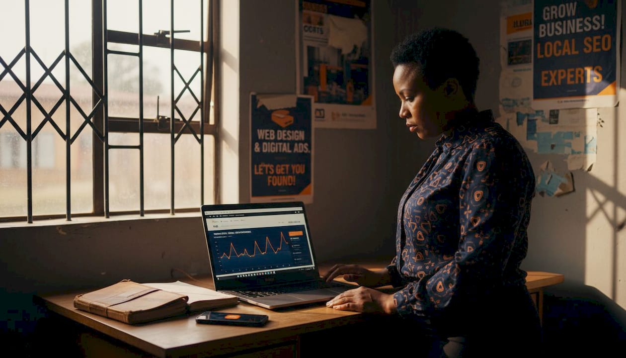 South African SME owner at digital marketing desk