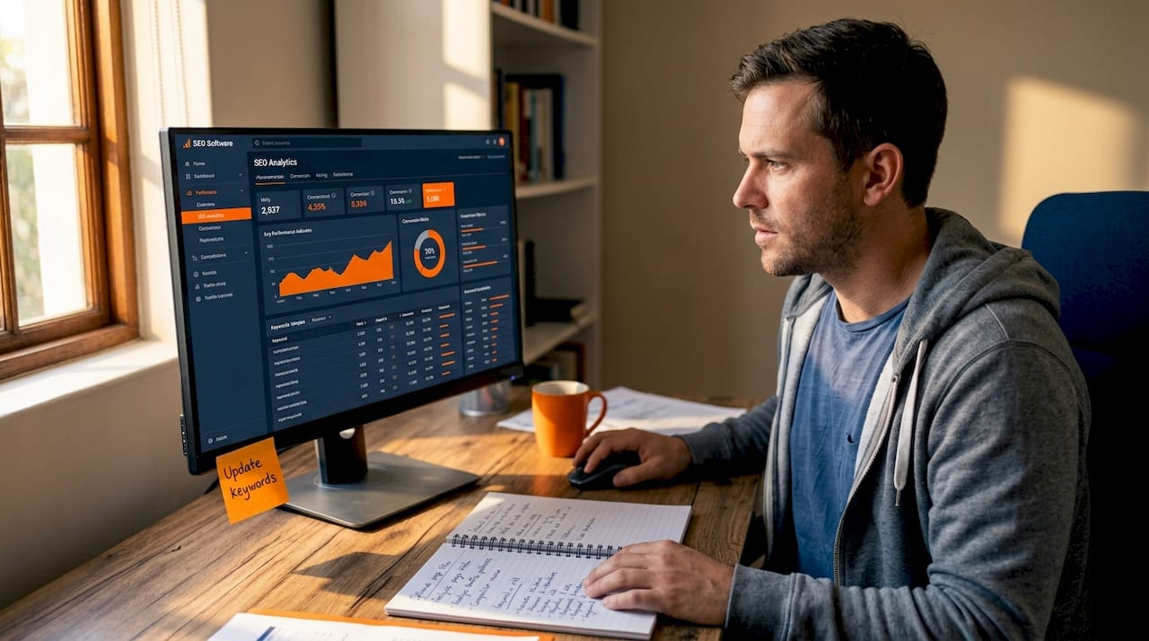 SEO specialist reviewing online growth results